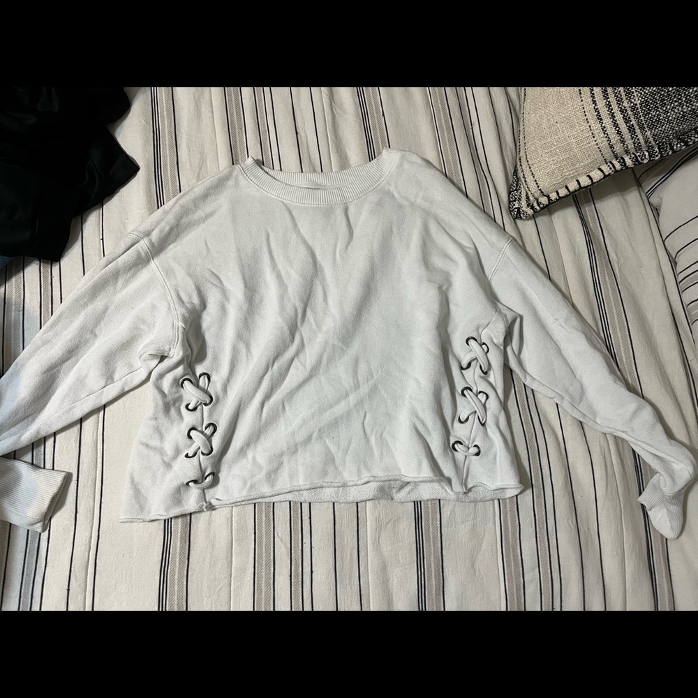 aerie white sweater with tie detail